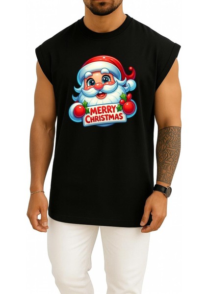 Oversize Merry Christmas Yılbaşı Göğüs Baskılı Atlet