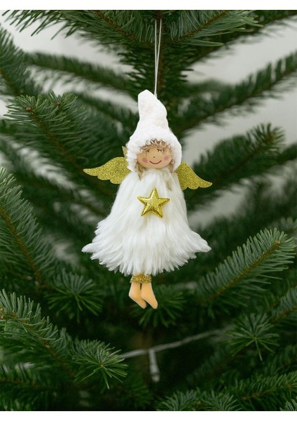 Yılbaşı Ağaç Süsü Melek Kanatlı Peri Kızı 18 cm Beyaz