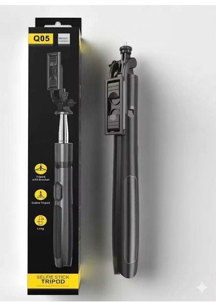 iPhone 14 Pro Max Uyumlu Snapshot Magic Q05 Selfie Çubuğu, Üç Ayak Standı, Uzatılabilir Monopod