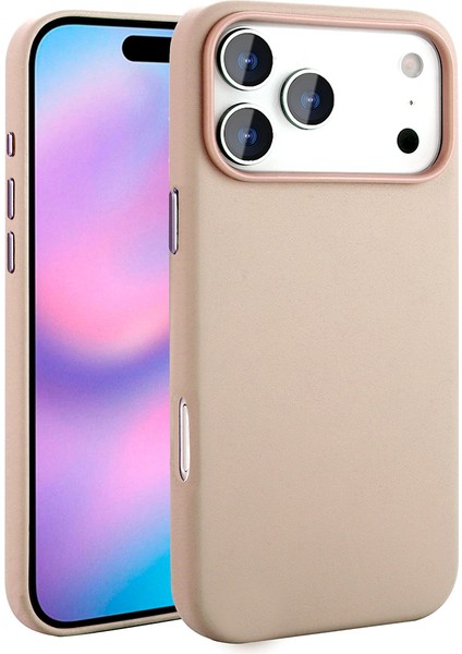 iPhone 17 Pro Kılıf M-Safe Şarj Özellikli Pu Deri Görünümlü Brvh Kupra Kapak - Pembe