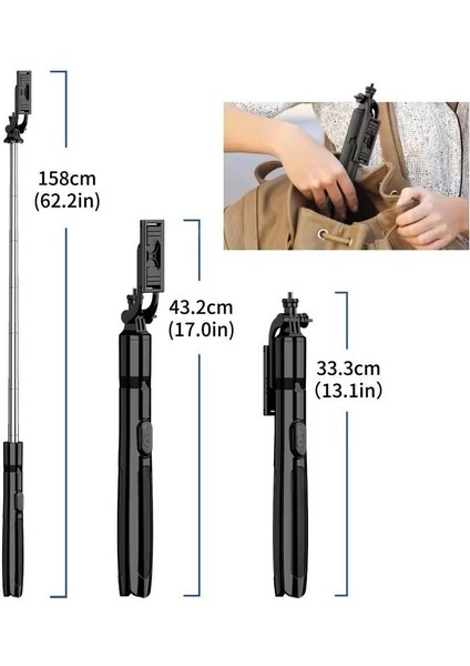 Xiaomi 17 Uyumlu Snapshot Magic Q05 Selfie Çubuğu, Üç Ayak Standı, Uzatılabilir Monopod fırsatları