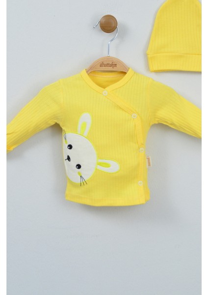 Sevimli Tavşan Detaylı %100 Pamuk Sarı Ribana Bebek Takımı fırsatları