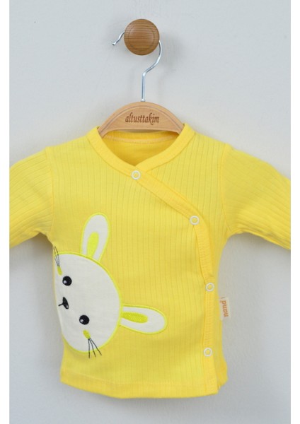 Sevimli Tavşan Detaylı %100 Pamuk Sarı Ribana Bebek Takımı indirimleri
