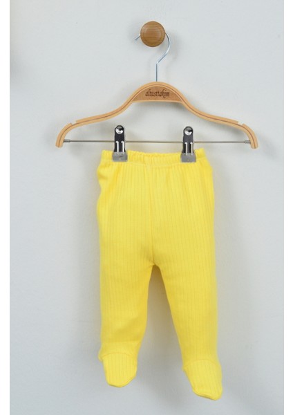 Sevimli Tavşan Detaylı %100 Pamuk Sarı Ribana Bebek Takımı