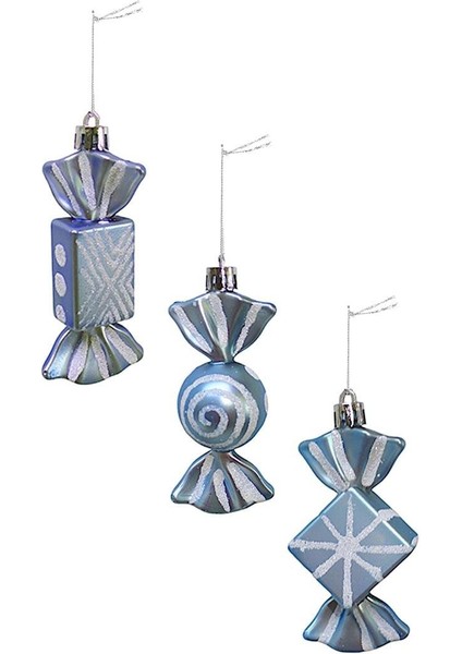 Yılbaşı Ağaç Süsleri Şeker Süsü Mavi 9 cm 3'lü