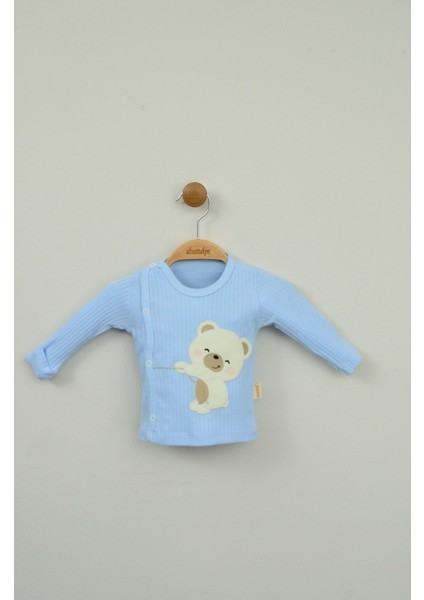 Sevimli Ayıcık Nakışlı %100 Pamuk Mavi Bebek Takımı fırsatları