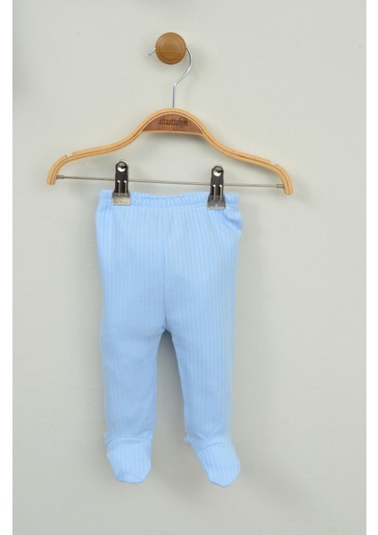 Sevimli Ayıcık Nakışlı %100 Pamuk Mavi Bebek Takımı