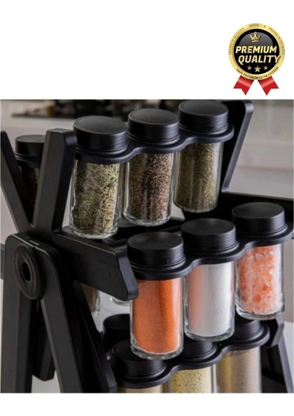 Özel Üretim Dayanıklı 360° Dönebilen Düzenleyici Standlı 18 Adet 100ML Cam Baharatlık 34X26X23 cm fırsatları