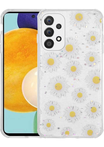 Galaxy A23 Kılıf Simli Desenli Kamera Korumalı Parlak Brvh Popy Kapak-Papatya