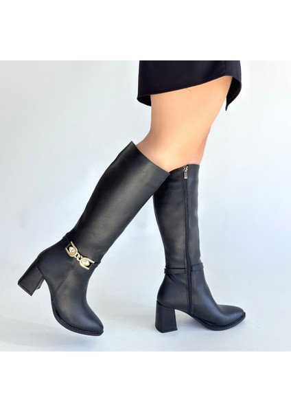 Mooni Premium Siyah Tokalı Topuklu Çizme fırsatları