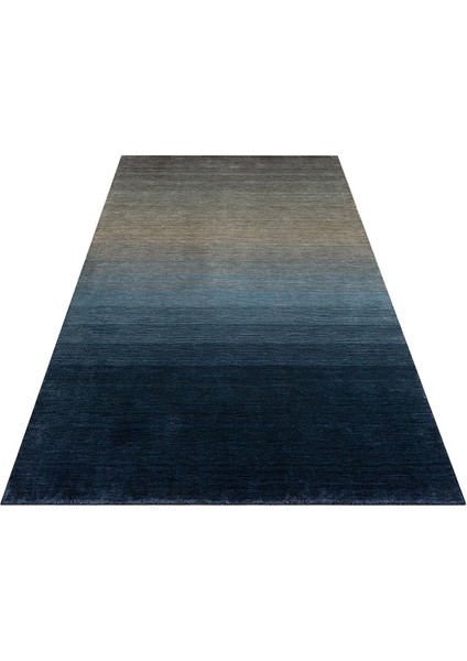 Odesa Navy Grey, Modern Çizgilere Sahip Renk Geçişli %100 Saf Yün ile Üretilen Salon Halısı
