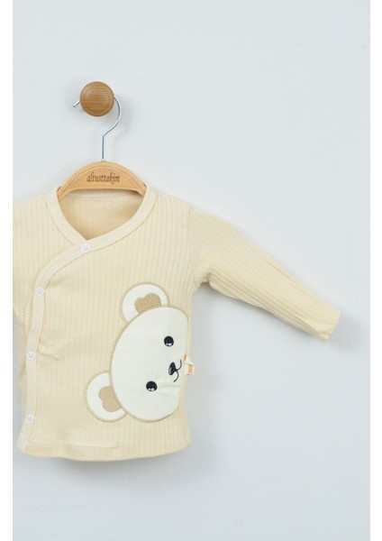 Sevimli Ayıcık Detaylı %100 Pamuk Ekru Ribana Bebek Takımı indirimleri