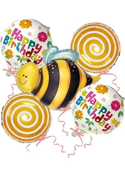 Arı Happy Birthday Konsept 5 Li Folyo Balon Set