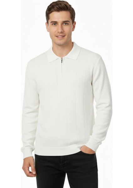 Erkek Polo Yaka Fermuarlı Triko Kazak Regular Fit 7019 BGL-ST04922