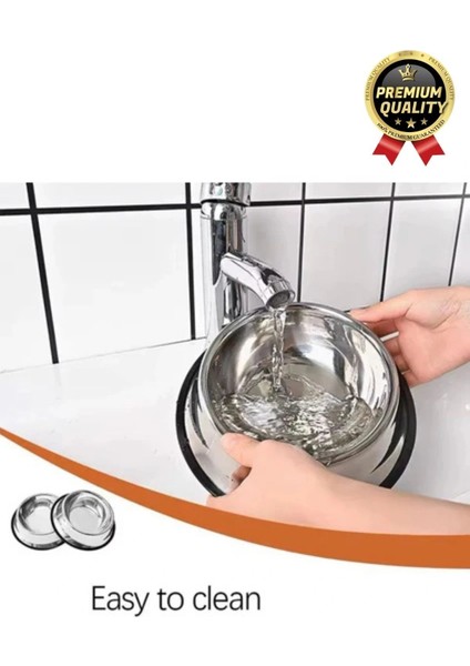 Premium Uzun Ömürlü Sağlam Kaymaz Kauçuk Taban Paslanmaz Çelik Metal Kedi Köpek Mama Su Kabı 26 cm indirimleri