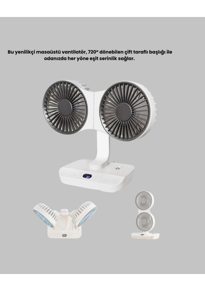 Bfs Kablosuz USB Şarjlı 720° Döner Masaüstü Fan – Çift Taraflı Serinlik ve Gece Lambası modelleri