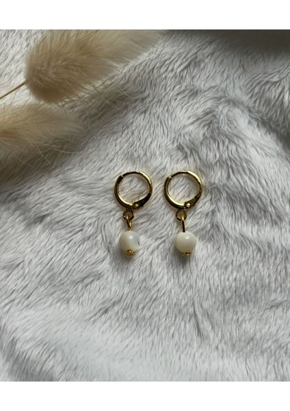 Sedef Taşı Altın Kaplama 24K Kaplama Küpe