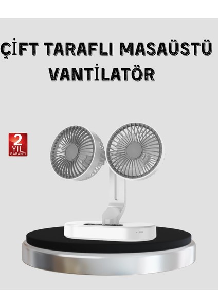 Bfs USB Şarjlı Çift Kafalı Vantilatör – 720° Döner Başlık ve Sessiz Çalışma Özelliği