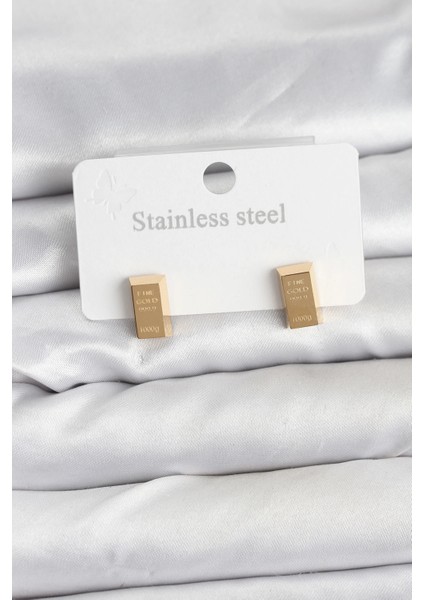 Bfs 316L Çelik Gold Renk Külçe Altın Model Kadın Küpe