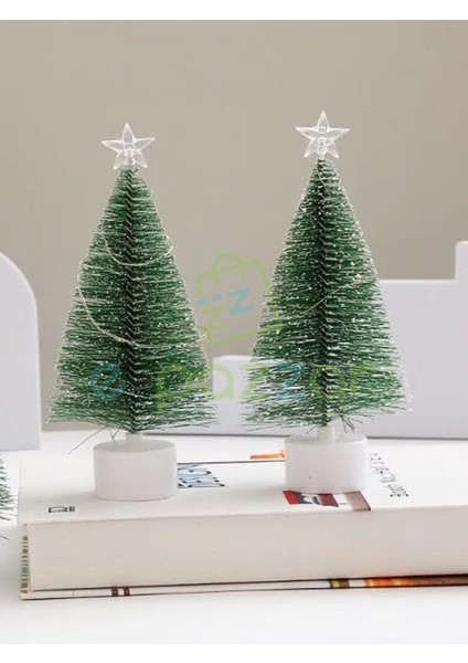 2 Adet 17 cm Pilli Rgb Işıklı Masaüstü Konsept Christmas Noel Yılbaşı Iğneli Karlı Çam Ağacı modelleri
