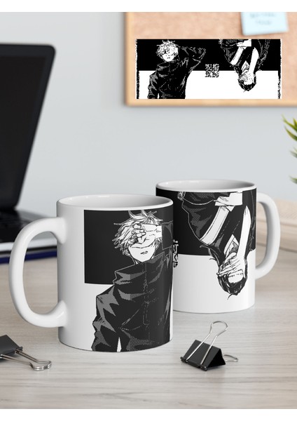 Jujutsu Kaisen "gojo ve Geto" Baskılı Siyah-Beyaz Renk Porselen Kupa Bardak