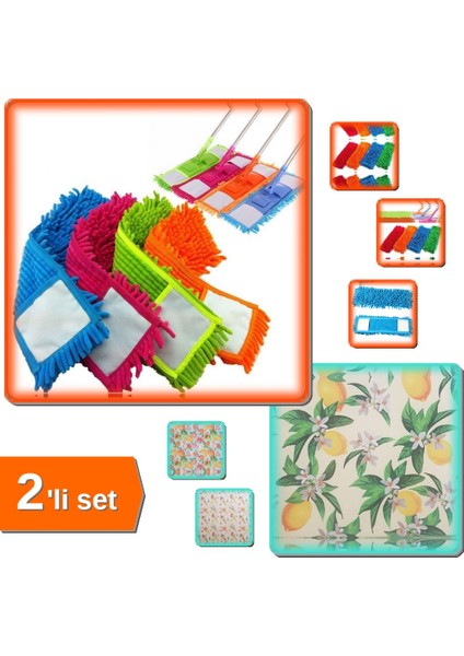 Paspas Yedeği Mikrofiber Mop Yedeği 60 cm + Mikrofiber Yüksek Emici Bulaşık Altlığı - 2li Set N9N9C2