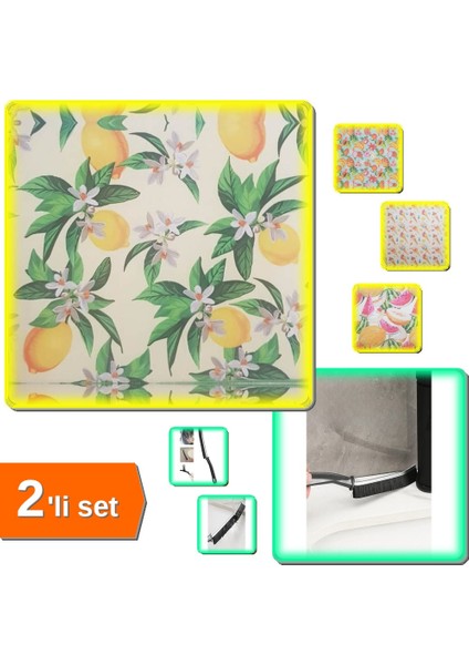 Mikrofiber Bulaşık Altlığı + Banyo Mutfak Detay Için Ince Kıl Temizlik Fırçası - 2li Set W3X3B5