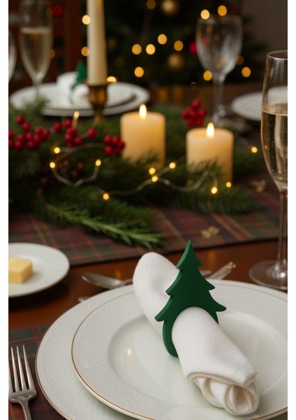 Yılbaşı Sofrası Geyik Boynuzu, Kar Tanesi, Çam Ağacı Peçete Halkası Peçete Yüzüğü 6'lı