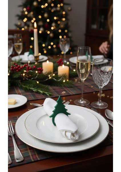 Yılbaşı Sofrası Geyik Boynuzu, Kar Tanesi, Çam Ağacı Peçete Halkası Peçete Yüzüğü 6'lı modelleri