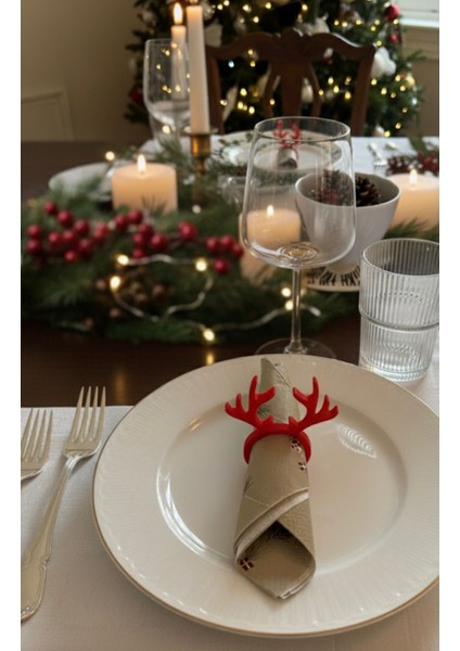 Yılbaşı Sofrası Geyik Boynuzu, Kar Tanesi, Çam Ağacı Peçete Halkası Peçete Yüzüğü 6'lı