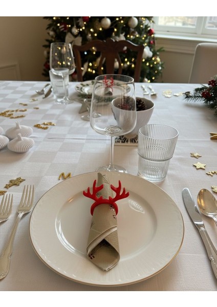Yılbaşı Sofrası Geyik Boynuzu, Kar Tanesi, Çam Ağacı Peçete Halkası Peçete Yüzüğü 6'lı