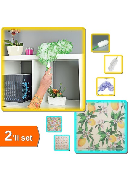 Plumero Bükülebilir Mikrofiber Toz Alma Püskülü + Mikrofiber Bulaşık Altlığı - 2li Set Y0P0U4