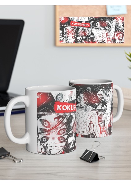 Demon Slayer "kokuşhibo" Baskılı Siyah-Beyaz Renk Porselen Kupa Bardak