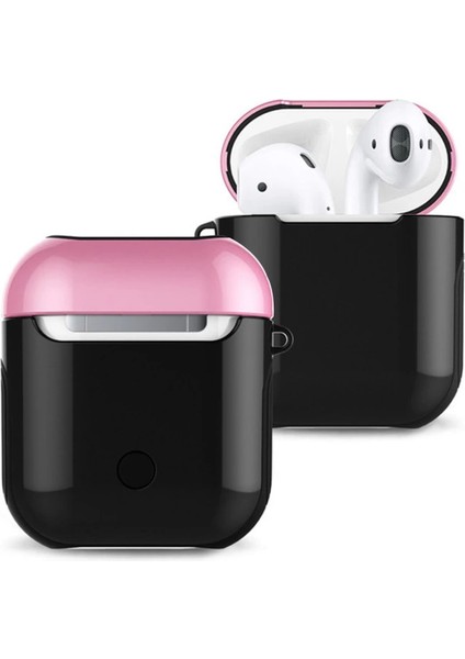 Airpods 2 (2.nesil) 3in1 Kılıf - Siyah-Pembe