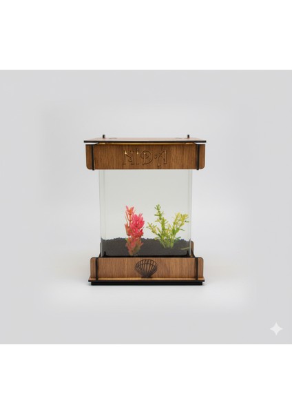 LED Işıklı Masaüstü Mini Akvaryum – Dekoratif Akvaryum Tankı, Bitkili Tasarım, Şık Gece Lambası Görünümlü