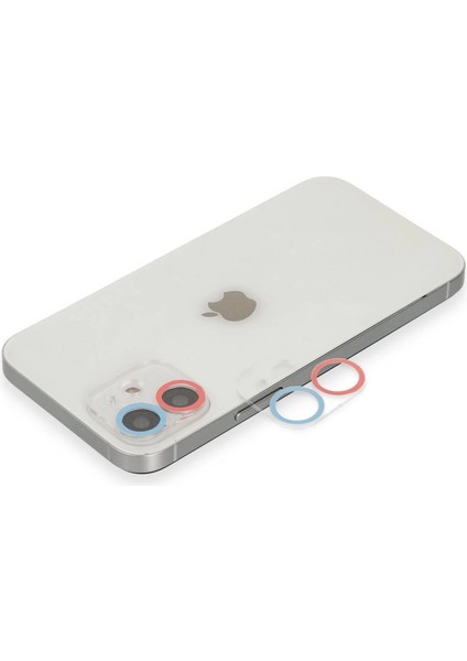 Iphone 12 Renkli Kamera Lens Koruma Cam - Pembe-Mavi