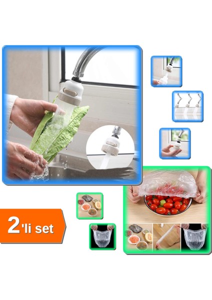 Oynar Musluk Başlığı 3 Fonksiyonlu + 100 Adet Lastikli Tazeliği Koruyan - 2li Set Z5U3K3