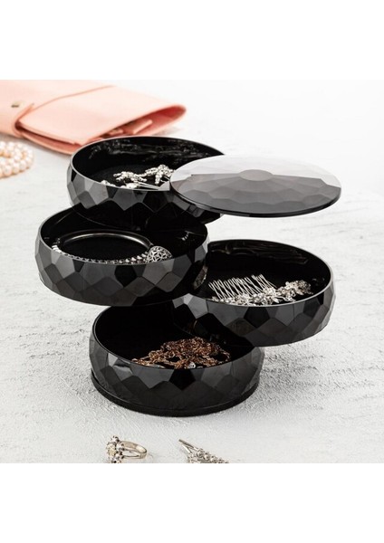 360 Derece Dönebilen 4 Katlı Takı Toka Küpe Organizer - Siyah + Çok Amaçlı Süzgeç - 2li Set U8F7R5 modelleri