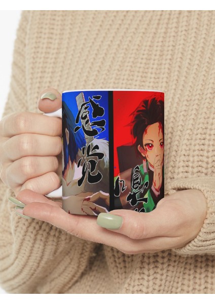 Demon Slayer "tanjiro, Inosuke ve Zenitsu" Baskılı Canlı Renkli Porselen Kupa Bardak fiyatları