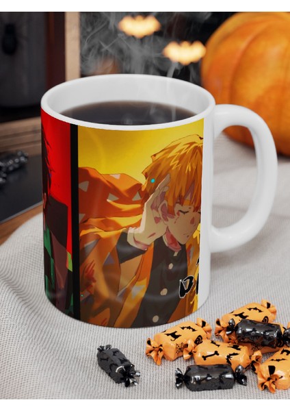 Demon Slayer "tanjiro, Inosuke ve Zenitsu" Baskılı Canlı Renkli Porselen Kupa Bardak modelleri