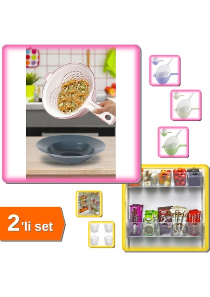 Çok Amaçlı Katlı Süzgeç + 6 Adet Mini Düzenleyici Kutu Organizer - 2li Set Y7A3T9