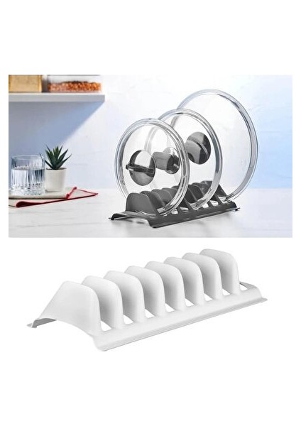 Beyaz 2 Adet 8 Bölmeli Tencere Kapak Rafı Simple Tabaklık + Çok Amaçlı Katlı Süzgeç - 2li Set D4Y9Q4 indirimleri
