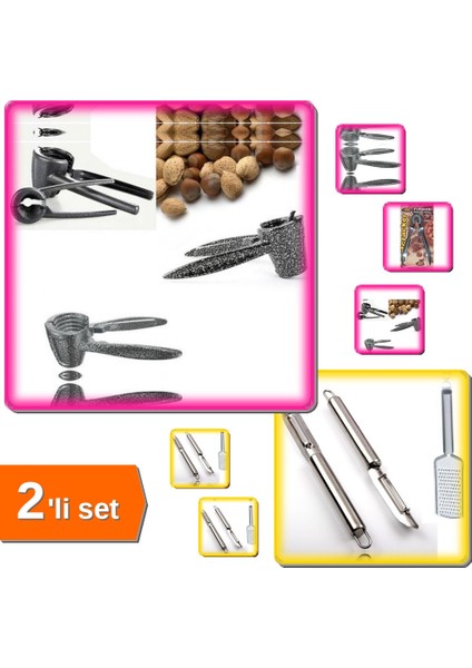 Metal Fındık Kıracağı + Soyacak ve Rende Paslanmaz Çelik Inox - 2li Set M8U9C9