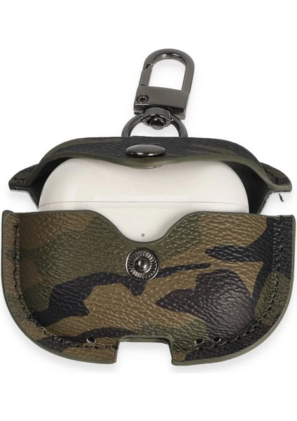 Airpods Pro 2 (2.nesil) Çanta Kamuflaj Deri Kılıf - Haki Yeşil modelleri