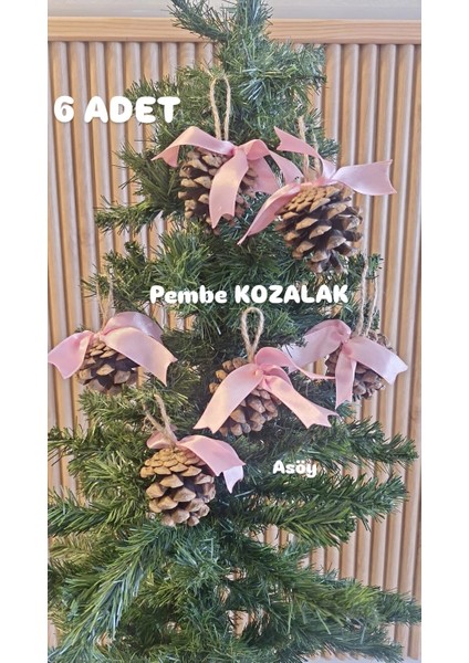 Yılbaşı Çam Ağacı Süsü Kozalak 6lı Pembe Kurdelalı Süslü Kozalak fiyatları