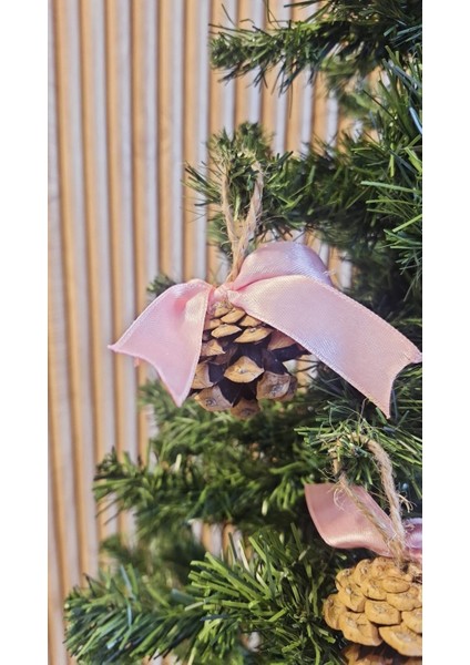 Yılbaşı Çam Ağacı Süsü Kozalak 6lı Pembe Kurdelalı Süslü Kozalak modelleri