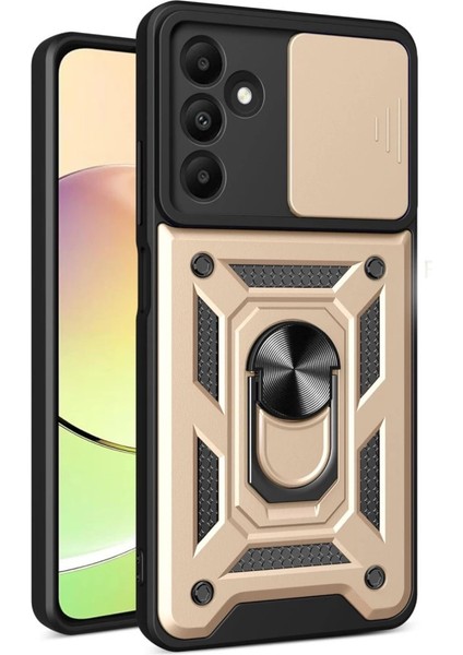 Newface Samsung Galaxy M15 Kılıf Pars Lens Yüzüklü Silikon - Gold