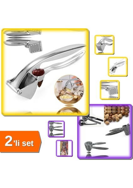 Sarımsak Ezici Çekirdek Çıkartıcı - Premium Lüx + Metal Fındık Kıracağı - 2li Mutfak Seti Z7N2E3