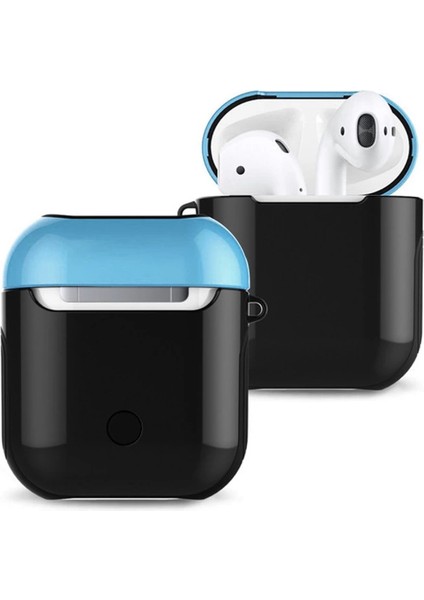 Airpods 2 (2.nesil) 3in1 Kılıf - Siyah-Mavi