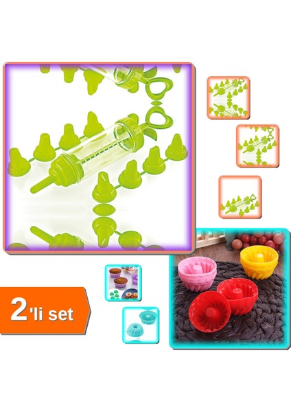 Krema Pompası 10 Parça + 6 Adet Silikon Muffin Kek Kalıbı - 2li Set C9J7M1